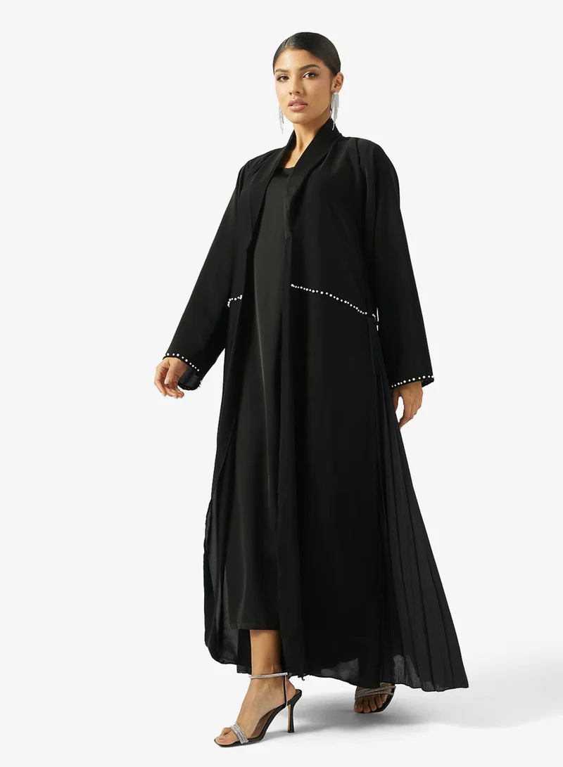 Black Pleat Details Abaya With Sheila